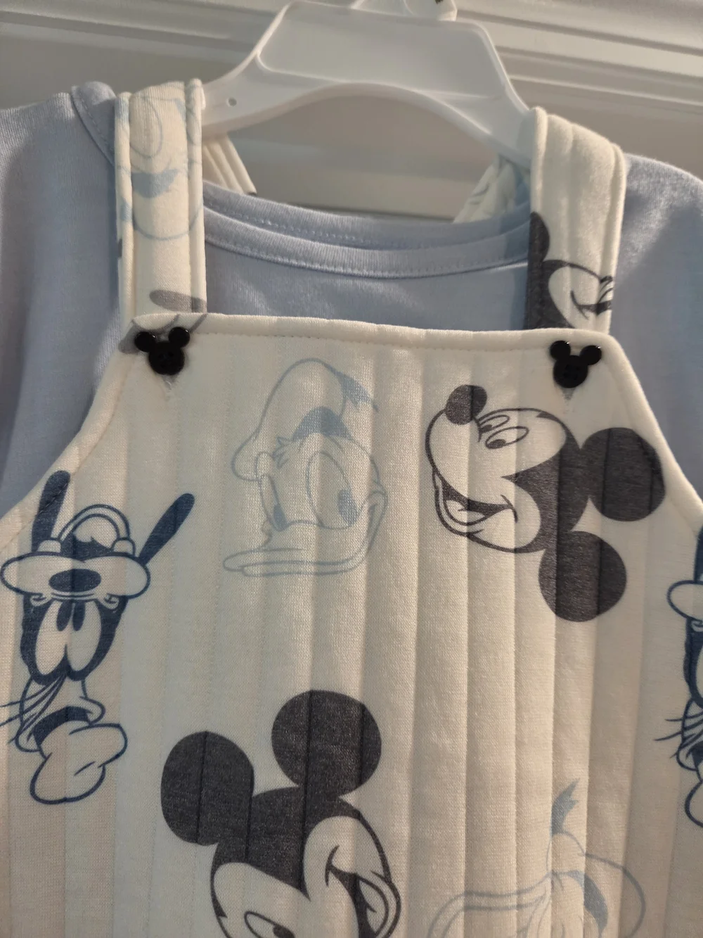 Disney Cream Quilted Mickey Overalls with Light Blue Tee Nwt 24m
